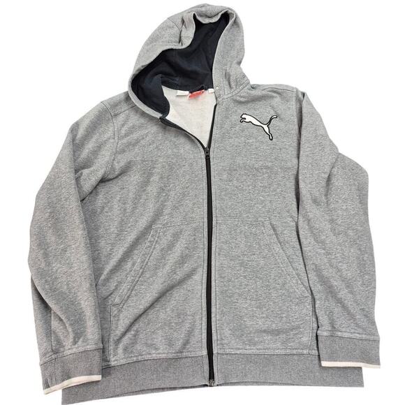 Puma Sport Lifestyle dryCell Hoodie Jacket Gray White/Black trim cot/poly Sz L - Picture 1 of 7
